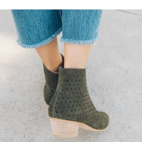 - NWOB Soludos Olive Green Lola Perforated Suede Block Heel Bootie Anthropologie