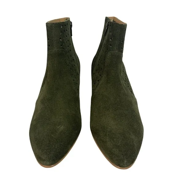 - NWOB Soludos Olive Green Lola Perforated Suede Block Heel Bootie Anthropologie