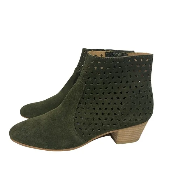 - NWOB Soludos Olive Green Lola Perforated Suede Block Heel Bootie Anthropologie