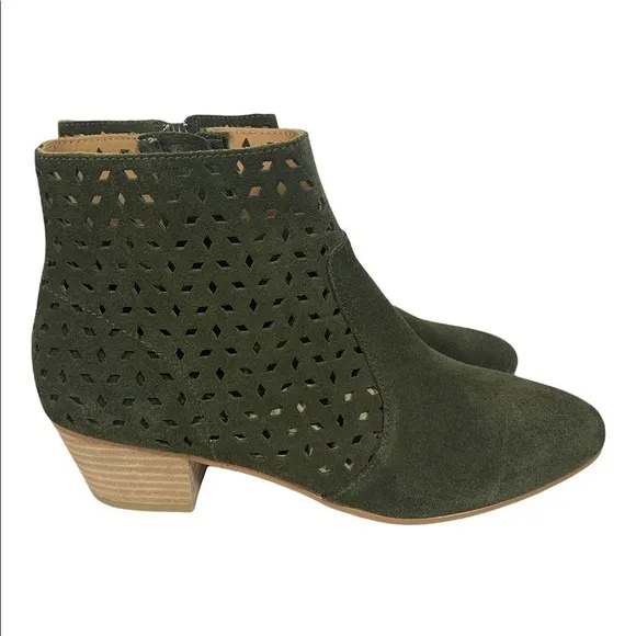 - NWOB Soludos Olive Green Lola Perforated Suede Block Heel Bootie Anthropologie