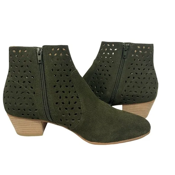 - NWOB Soludos Olive Green Lola Perforated Suede Block Heel Bootie Anthropologie