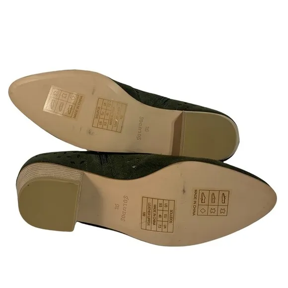 - NWOB Soludos Olive Green Lola Perforated Suede Block Heel Bootie Anthropologie