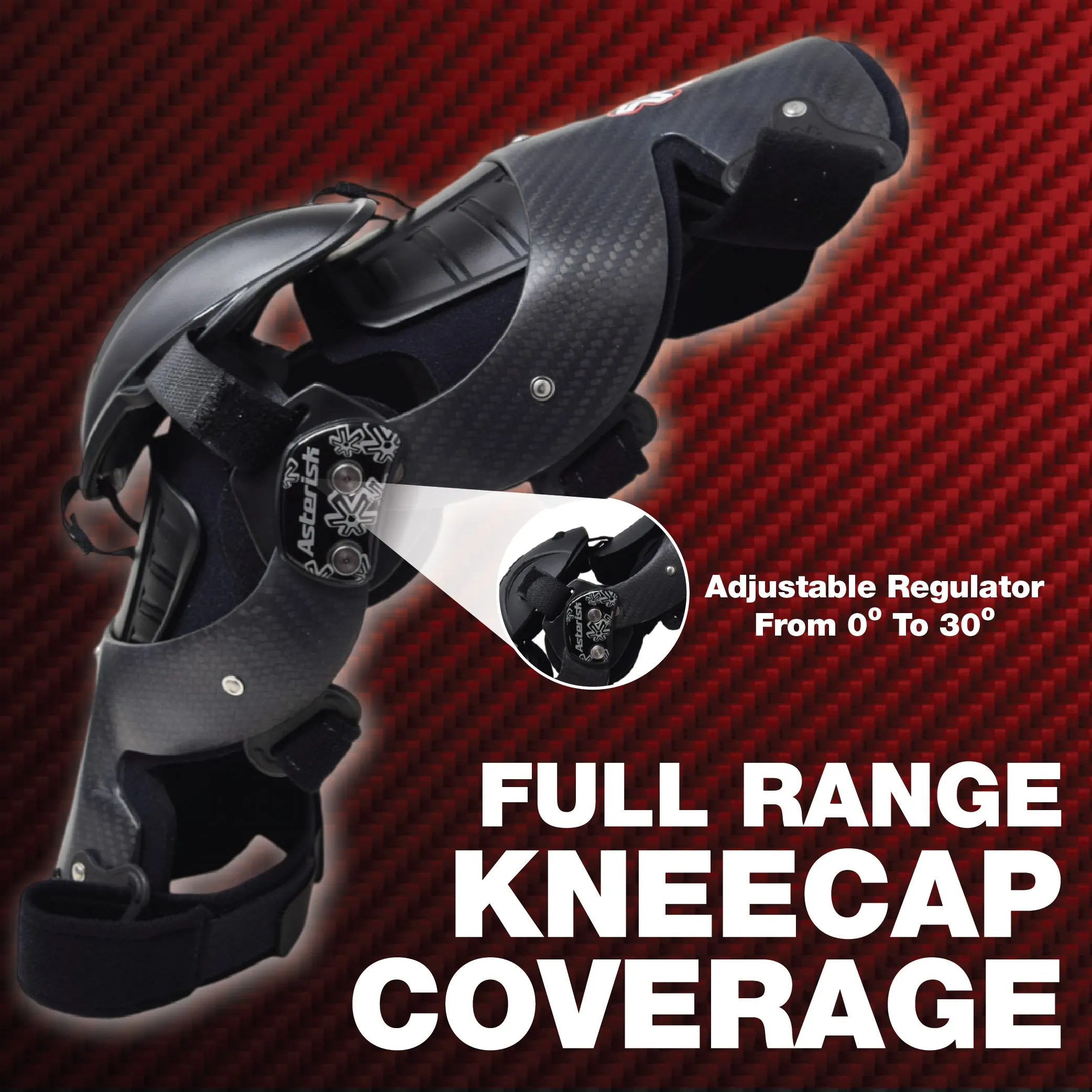 Asterisk Carbon Cell Pro - Advanced Knee Protector Brace (Right Only) for Motocross, Snowboarding, Wakeboarding, Off-Roading, Football, & More - Size Large