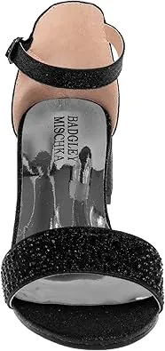 Badgley Mischka Girls Dress Shoes - Sandy Rhinestone Open Toe Dress Pump Sandals with Ankle Strap Heels for Kids (Rose Gold, Silver, Black) (Little Kid/Big Kid)