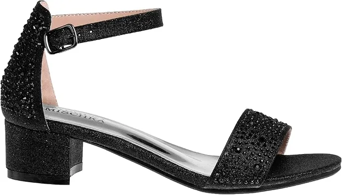 Badgley Mischka Girls Dress Shoes - Sandy Rhinestone Open Toe Dress Pump Sandals with Ankle Strap Heels for Kids (Rose Gold, Silver, Black) (Little Kid/Big Kid)