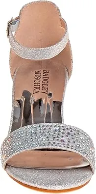 Badgley Mischka Girls Dress Shoes - Sandy Rhinestone Open Toe Dress Pump Sandals with Ankle Strap Heels for Kids (Rose Gold, Silver, Black) (Little Kid/Big Kid)