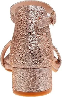 Badgley Mischka Girls Dress Shoes - Sandy Rhinestone Open Toe Dress Pump Sandals with Ankle Strap Heels for Kids (Rose Gold, Silver, Black) (Little Kid/Big Kid)