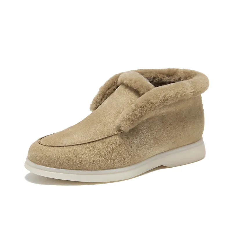 BEAUTODAY Ankle Boots Women Kid Suede Leather Winter Shoes Warm Fur Slip-on Snow Boots for Women Handmade 27845