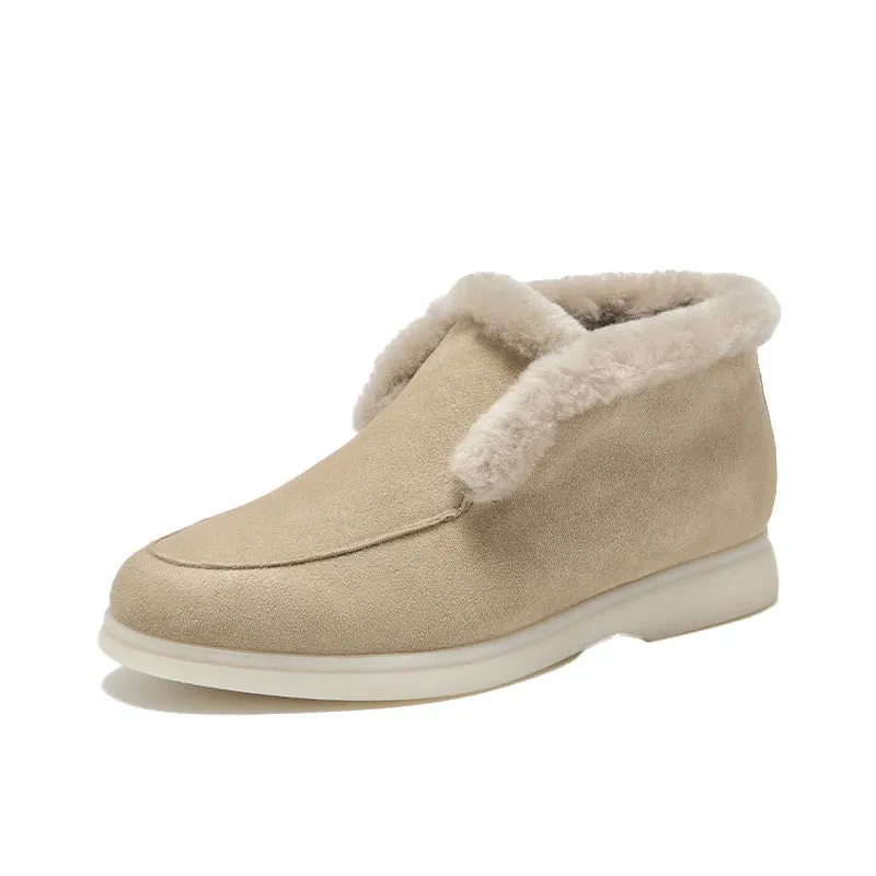 BEAUTODAY Ankle Boots Women Kid Suede Leather Winter Shoes Warm Fur Slip-on Snow Boots for Women Handmade 27845
