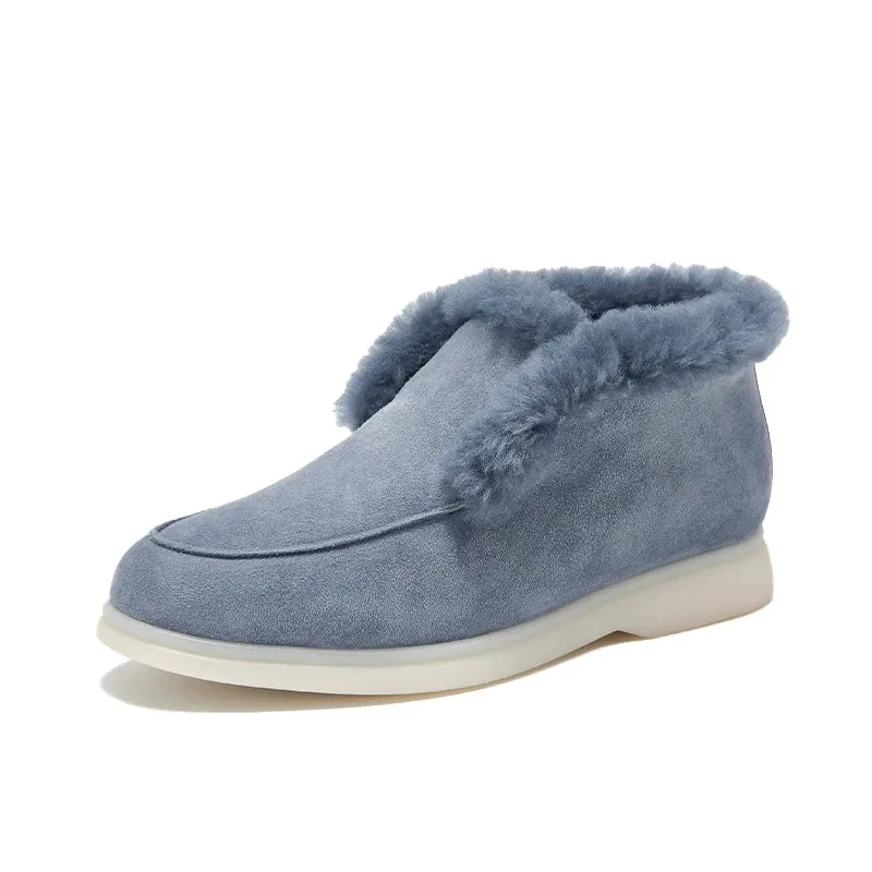 BEAUTODAY Ankle Boots Women Kid Suede Leather Winter Shoes Warm Fur Slip-on Snow Boots for Women Handmade 27845