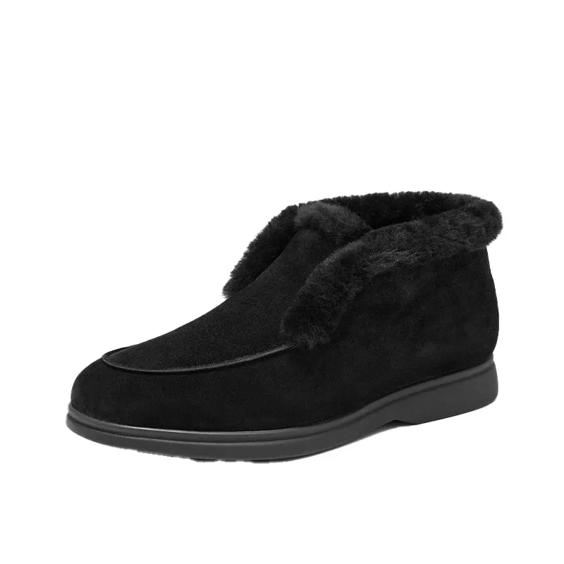 BEAUTODAY Ankle Boots Women Kid Suede Leather Winter Shoes Warm Fur Slip-on Snow Boots for Women Handmade 27845