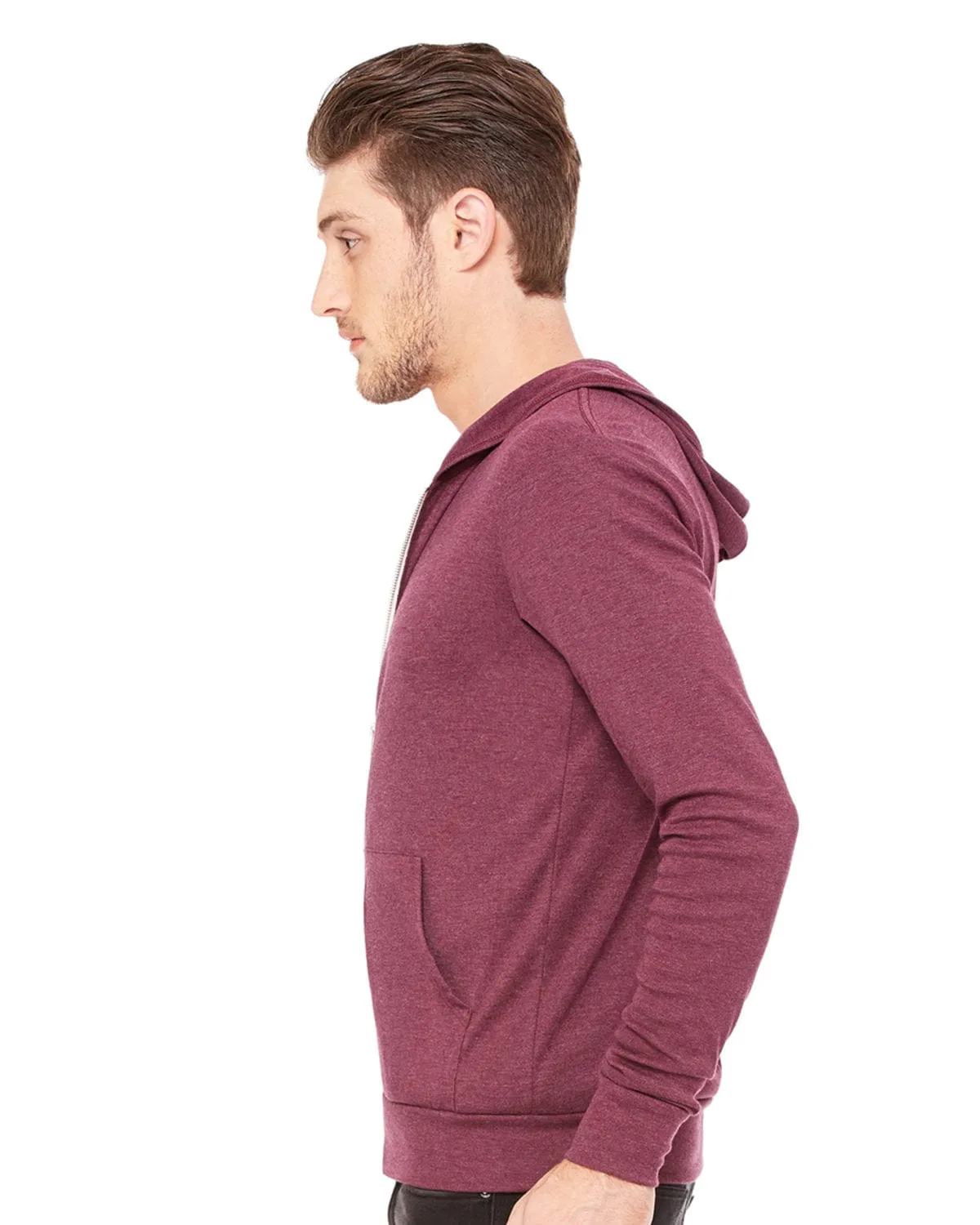 Bella Canvas Unisex Triblend Full-Zip Lightweight Hoodie | Maroon Triblend
