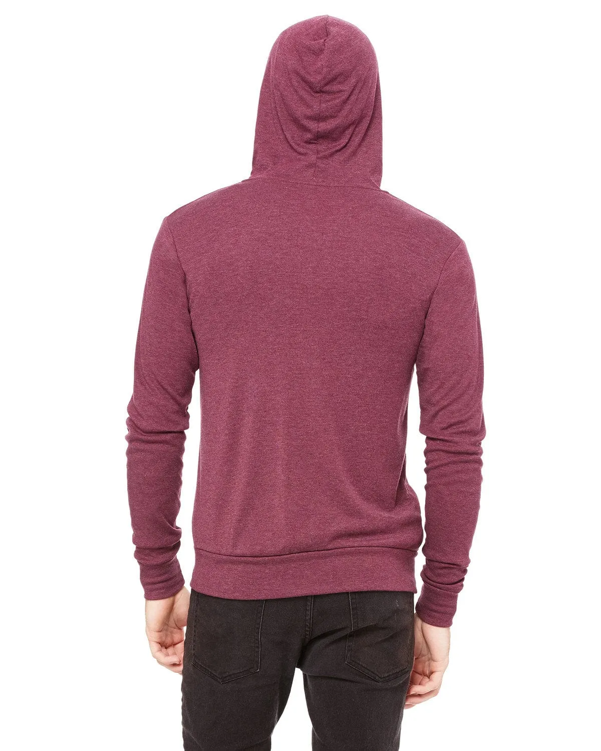 Bella Canvas Unisex Triblend Full-Zip Lightweight Hoodie | Maroon Triblend