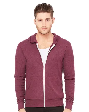 Bella Canvas Unisex Triblend Full-Zip Lightweight Hoodie | Maroon Triblend