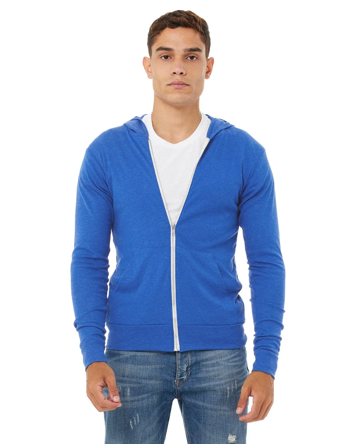 Bella Canvas Unisex Triblend Full-Zip Lightweight Hoodie | Tr Royal Triblnd