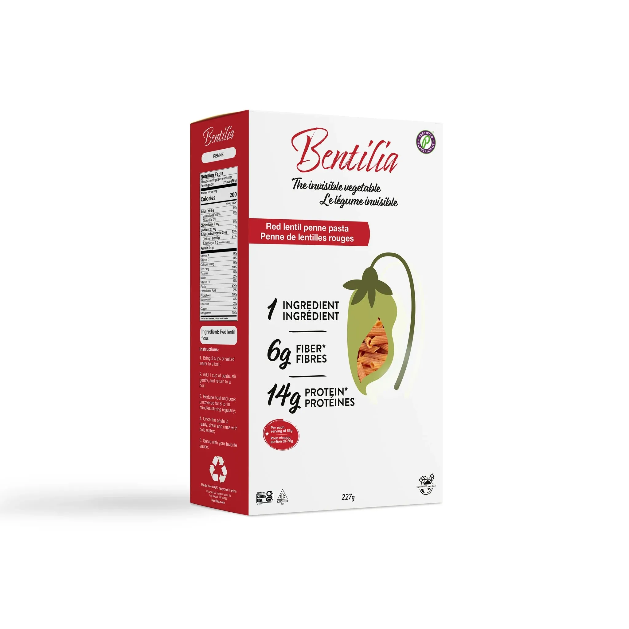 Bentilia Red Lentil Penne Pasta 8oz