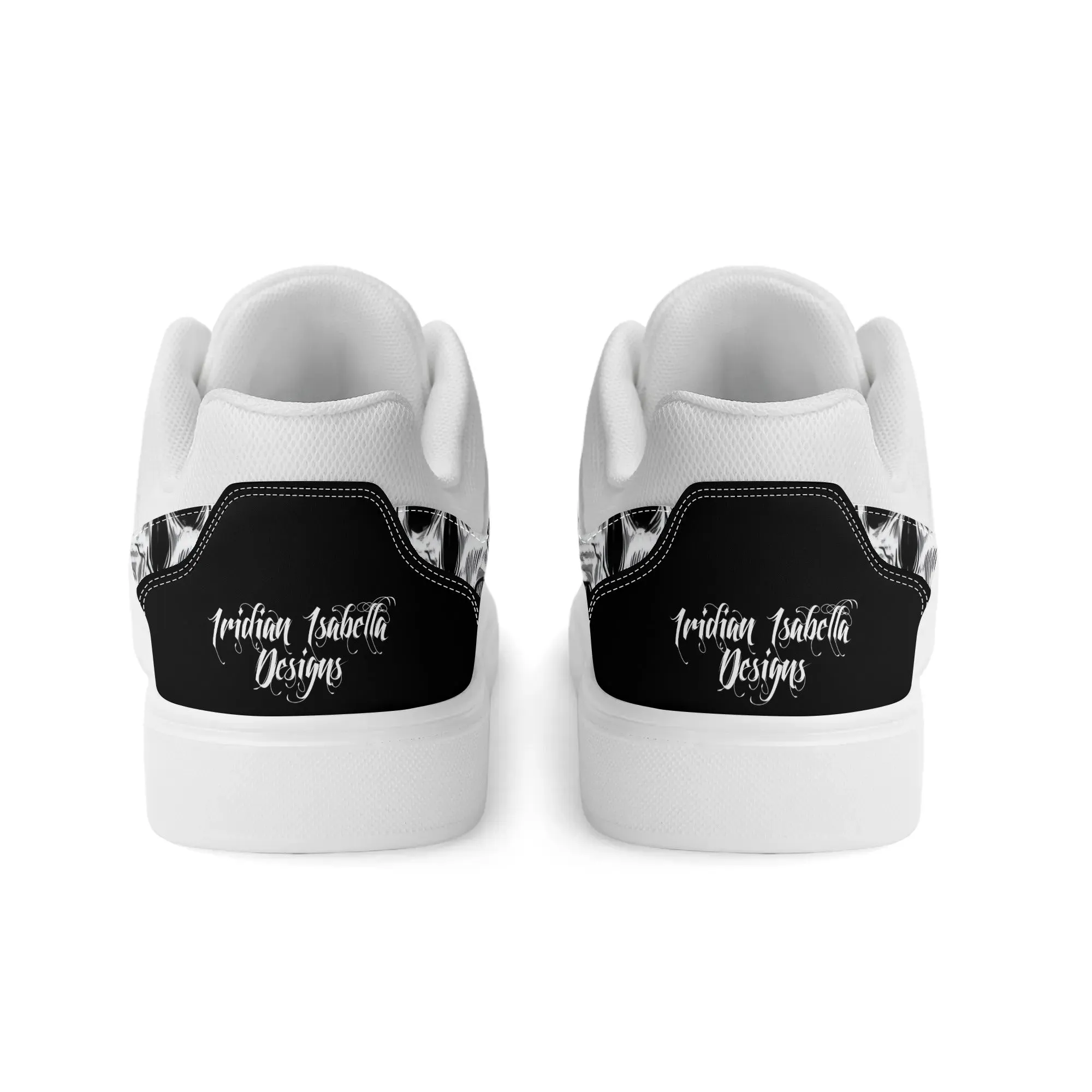 Black and White Skull Pattern Low Top Skateboard Shoes With Logo