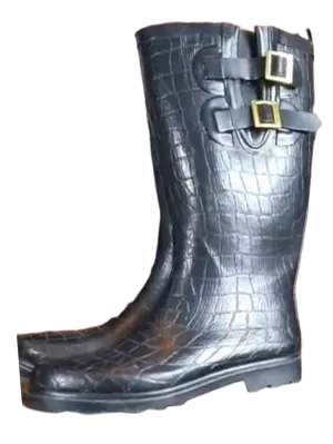 Black reptile embossed rain boots sz 10