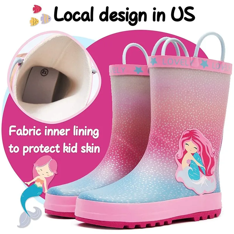 Boy&Girl Rain Boots Waterproof Pink Mermaid - K KomForme