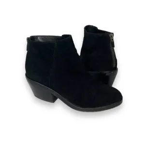 Eileen Fisher Vero Cuoio Black Suede Leather Zip Stacked Ankle Bootie Boot 6