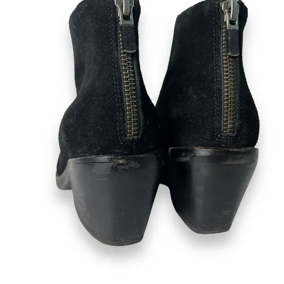 Eileen Fisher Vero Cuoio Black Suede Leather Zip Stacked Ankle Bootie Boot 6