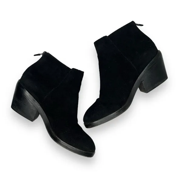 Eileen Fisher Vero Cuoio Black Suede Leather Zip Stacked Ankle Bootie Boot 6