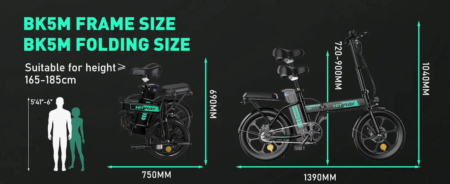 Electric Bike for Adults, E Bike with 36V/12Ah Removable Battery 16"×3.0 Fat Tire Folding Electric Bicycle 500W Motor