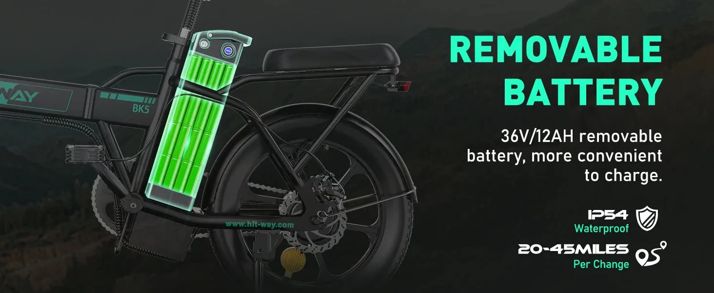 Electric Bike for Adults, E Bike with 36V/12Ah Removable Battery 16"×3.0 Fat Tire Folding Electric Bicycle 500W Motor