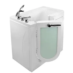 Ella's Bubbles OA2645-L Mobile Soaking Walk-In Bathtub With Left Outward Swing Door Thermostatic Faucet 2" Dual Drain, White