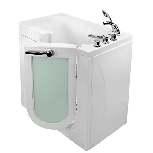 Ella's Bubbles OA2645-R Mobile Soaking Acrylic Walk-In Bathtub With Right Outward Swing Door Thermostatic Faucet 2" Dual Drain, White