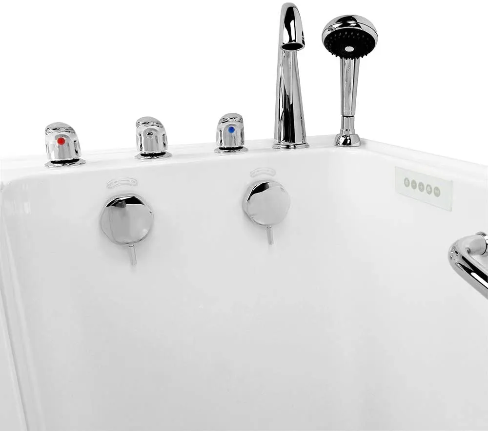 Ella's Bubbles OA2660D-L-HB Lounger 27"x 59" Air and Hydro Massage Acrylic Walk-in Bathtub, Left Inward Swing Door, Ella 5pc. Fast-Fill Faucet, Dual 2" Drains, 27" x 60" x 43", White