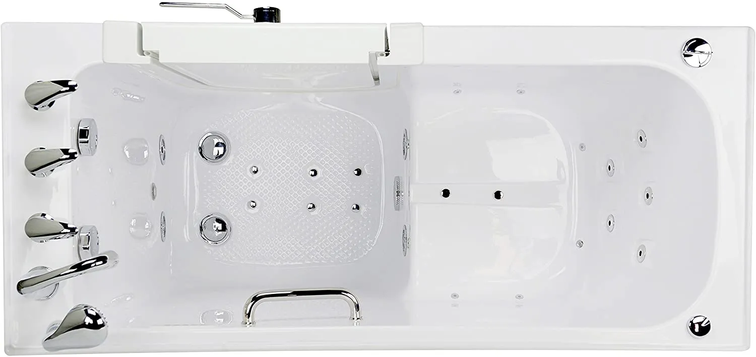 Ella's Bubbles OA2660D-L-HB Lounger 27"x 59" Air and Hydro Massage Acrylic Walk-in Bathtub, Left Inward Swing Door, Ella 5pc. Fast-Fill Faucet, Dual 2" Drains, 27" x 60" x 43", White