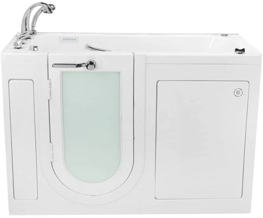 Ella's Bubbles OA2660D-L-HB Lounger 27"x 59" Air and Hydro Massage Acrylic Walk-in Bathtub, Left Inward Swing Door, Ella 5pc. Fast-Fill Faucet, Dual 2" Drains, 27" x 60" x 43", White