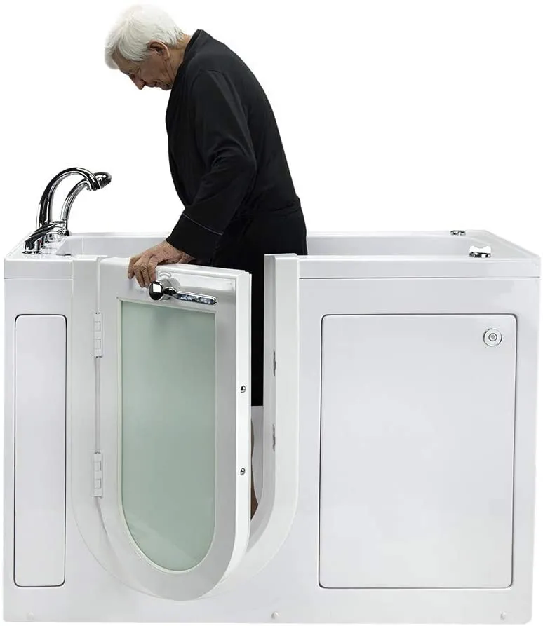 Ella's Bubbles OA2660D-L-HB Lounger 27"x 59" Air and Hydro Massage Acrylic Walk-in Bathtub, Left Inward Swing Door, Ella 5pc. Fast-Fill Faucet, Dual 2" Drains, 27" x 60" x 43", White