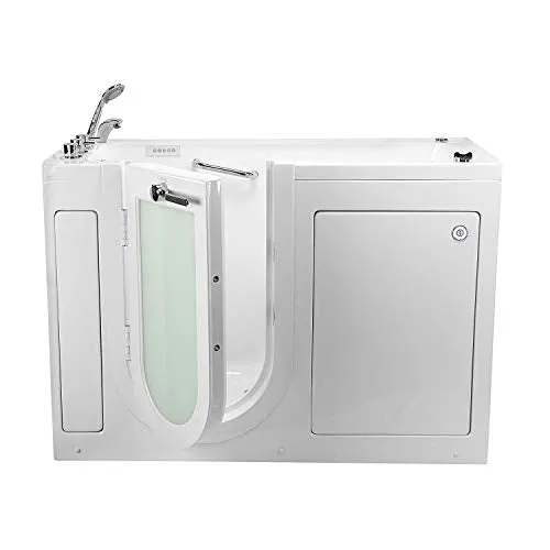 Ella's Bubbles OA2660DMH-L Lounger Air and Hydro Massage, Microbubble Acrylic Walk-in Bathtub with Heated Seat, Left Outward Swing Door, Thermostatic Faucet, Dual 2" Drains, 27" x 60" x 43", White