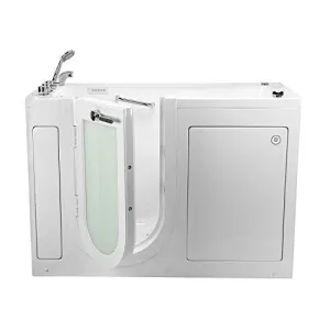 Ella's Bubbles OA2660DMH-L Lounger Air and Hydro Massage, Microbubble Acrylic Walk-in Bathtub with Heated Seat, Left Outward Swing Door, Thermostatic Faucet, Dual 2" Drains, 27" x 60" x 43", White
