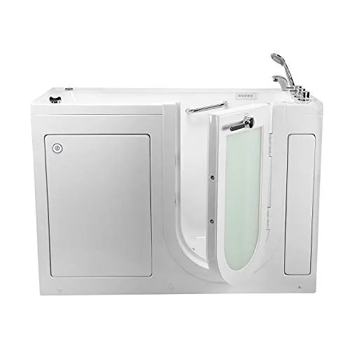 Ella's Bubbles OA2660M-R Lounger Microbubble Therapy Acrylic Walk-in Bathtub, Right Outward Swing Door, Thermostatic Faucet, Dual 2" Drains, 27" x 60" x 43", White