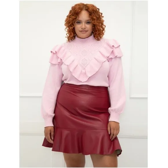 Eloquii Sweater Pink Ruffles