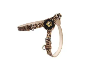 Emma Leopard Leather Flower Step-In Dog Harness