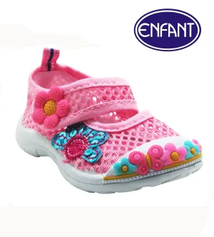 Enfant Toddler Shoes with Flower Patch and Stitch Design (Pink)
