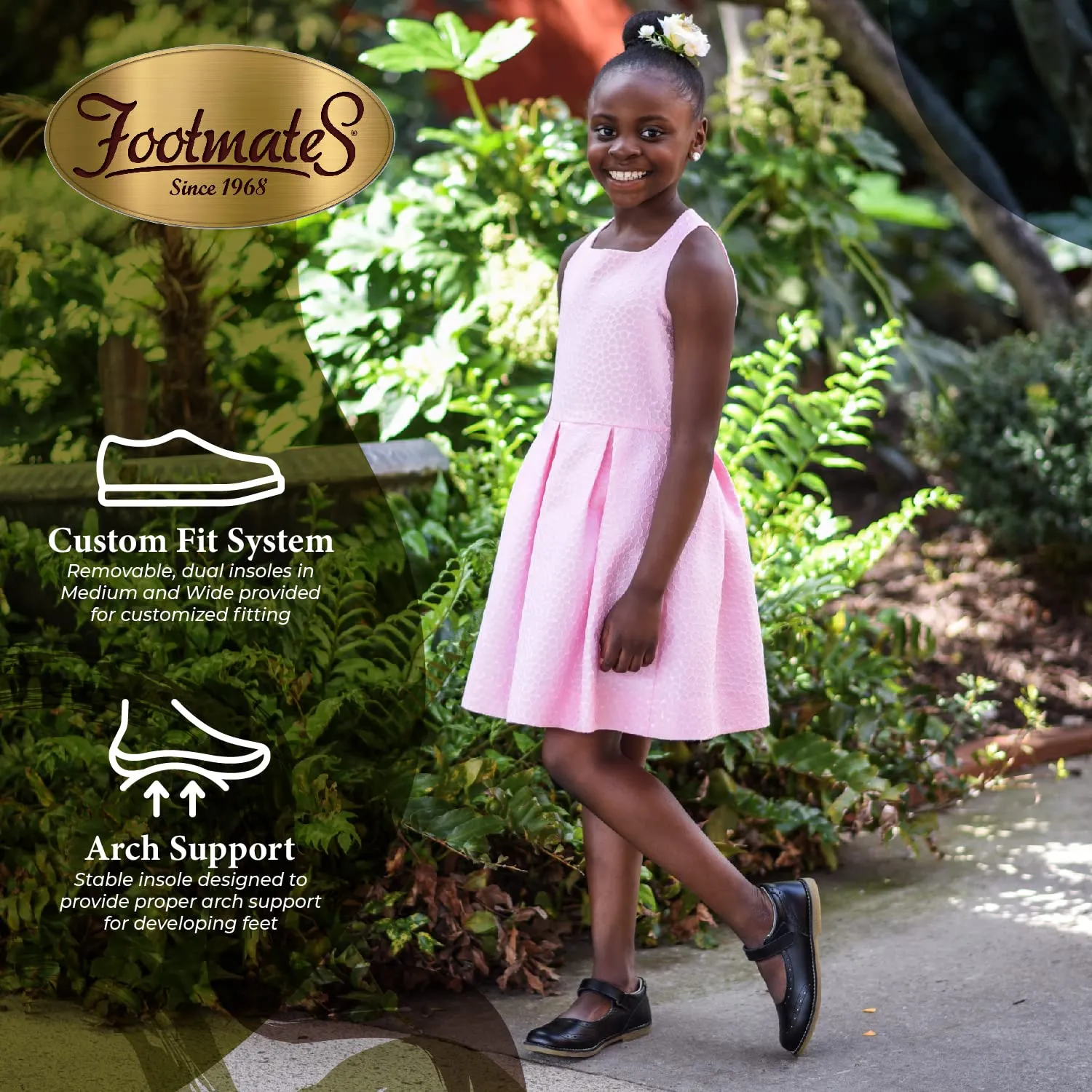 FOOTMATES Lydia Leather Mary Jane Girls Party Dress Flats Shoes with Custom-Fit Insoles, Slip-Resistant Non-Marking Outsoles - for Toddlers and Little Kids, Ages 1-8 2 Little Kid Navy