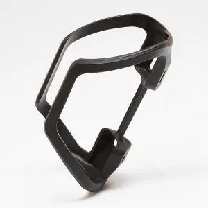 Frame-mounted bottle cage with side opening for a 380ml bottle.