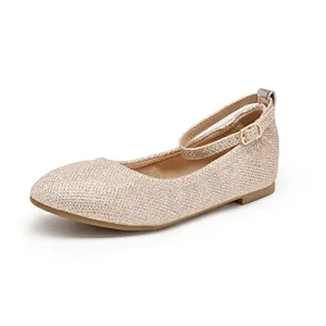 Gold Glitter Ballerina Flats: Dream Pairs Big Kid Sole-Fina-K Shoes
