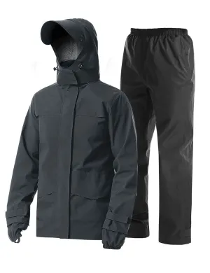 iCreek Men's Rain Suit Waterproof Rain jacket Breathable Lightweight Raincoat with Hooded Rain Gear for Leisure, Outdoor(Dark Gray）
