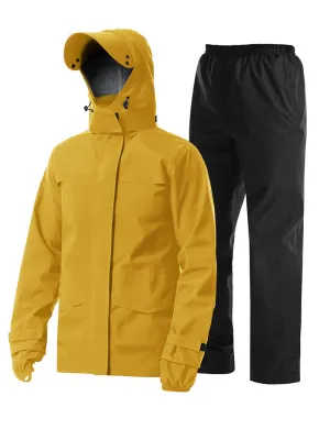 iCreek Men's Rain Suit Waterproof Rain jacket Breathable Lightweight Raincoat with Hooded Rain Gear for Leisure, Outdoor(Yellow）