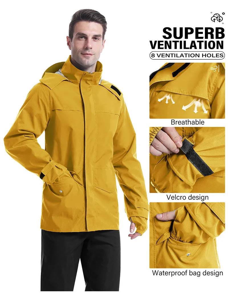 iCreek Men's Rain Suit Waterproof Rain jacket Breathable Lightweight Raincoat with Hooded Rain Gear for Leisure, Outdoor(Yellow）