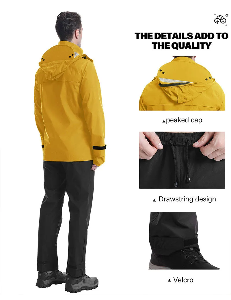 iCreek Men's Rain Suit Waterproof Rain jacket Breathable Lightweight Raincoat with Hooded Rain Gear for Leisure, Outdoor(Yellow）