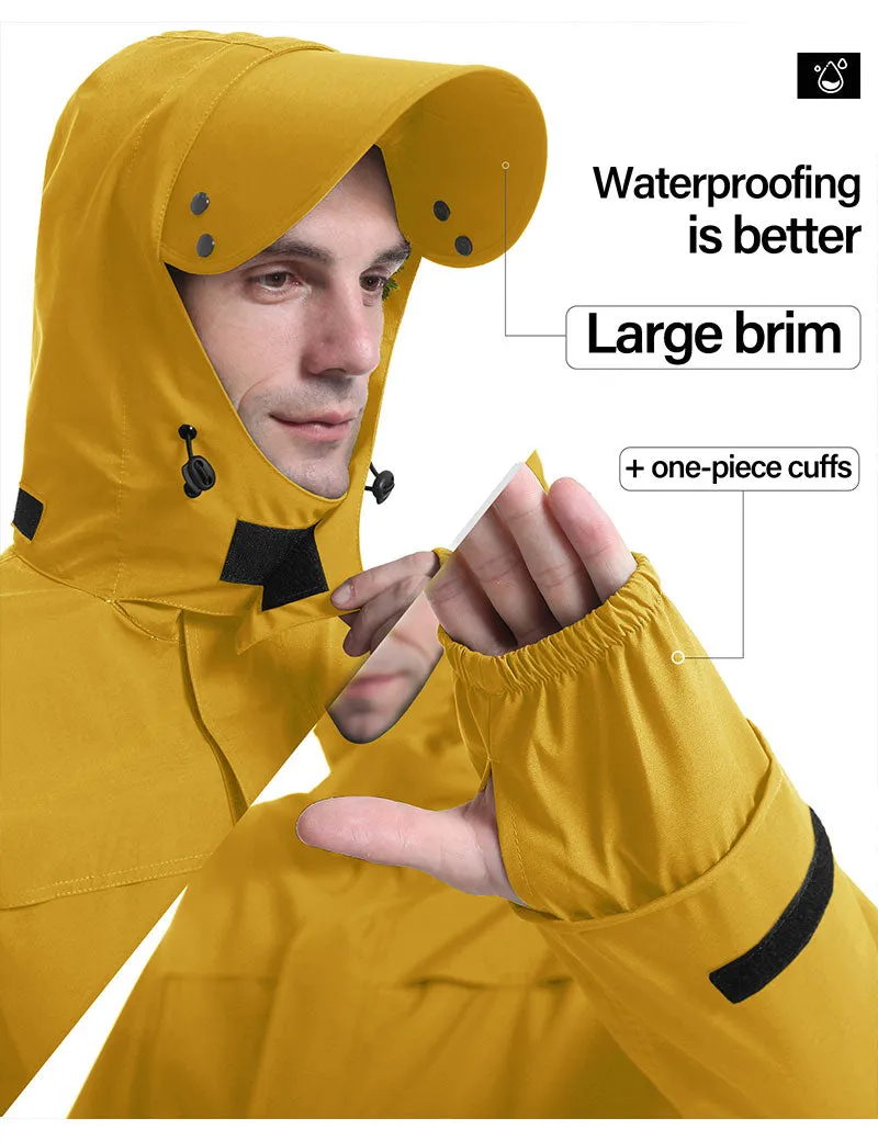 iCreek Men's Rain Suit Waterproof Rain jacket Breathable Lightweight Raincoat with Hooded Rain Gear for Leisure, Outdoor(Yellow）