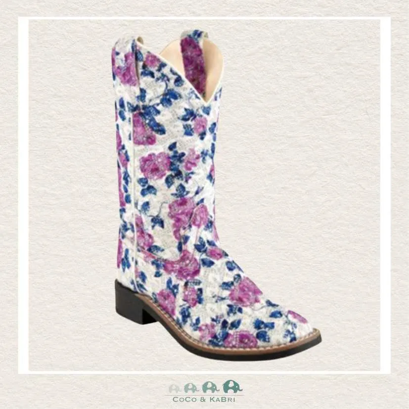 Jama Old West Children's Cowboy Boot - Purple Flower Sparkles  (BRE1)