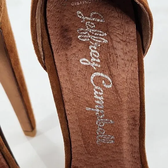 JEFFREY CAMPBELL NWD Kylie Ankle Strap Suede Platform Studded Heels Zip Tan